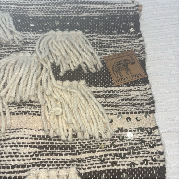 Woven Wall Hanging Multi Tapestry Fringe Dipped‎ Blue Ends 18"X36" Made In India - Picture 2 of 7